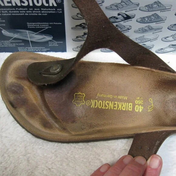 Birkenstock GIZEH Gold-Brown Birko Flor 40 R US W 9 M 7 USED - Picture 8 of 11